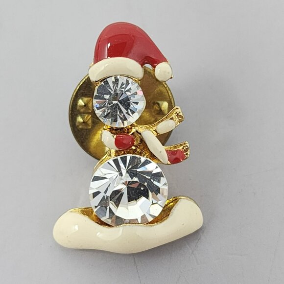 Vintage Christmas Brooch Pin Snowman & Boot Holiday Jewelry Red Green‎ Gold Tone - Picture 4 of 6
